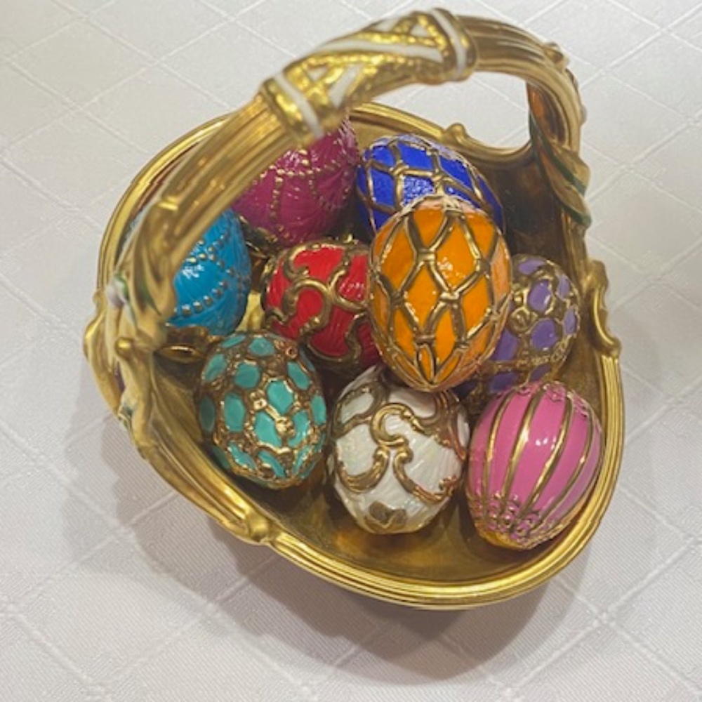 House of Faberge Franklin Mint Spring egg Basket with Nine Eggs